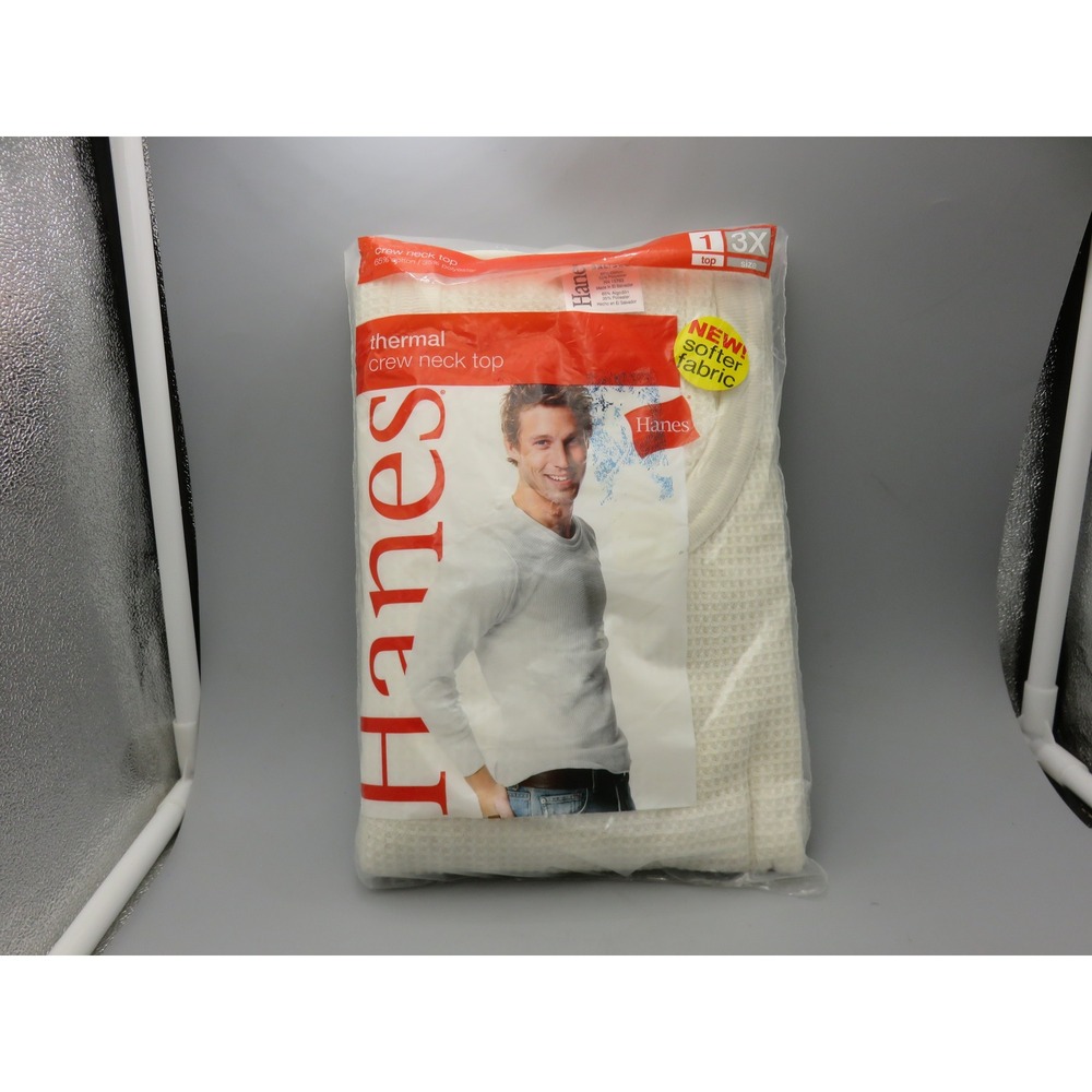 2006 Hanes Mens Thermal Crew Neck Top White Waffle Knit Size 3X WM01-EC
